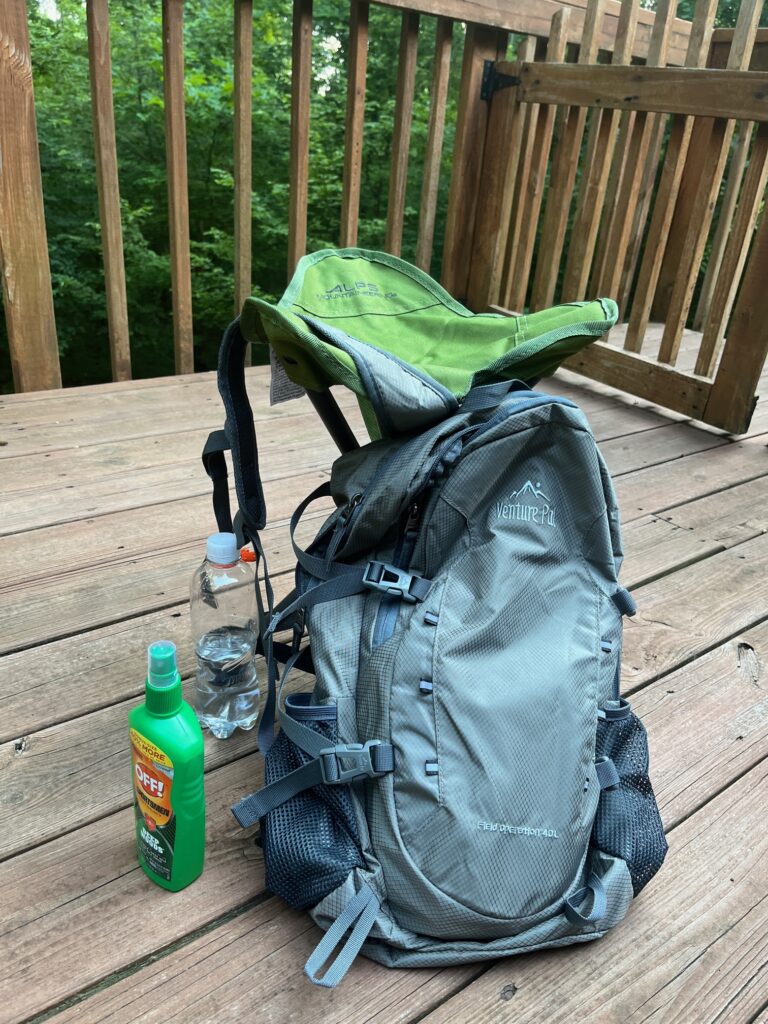 backpack and stool